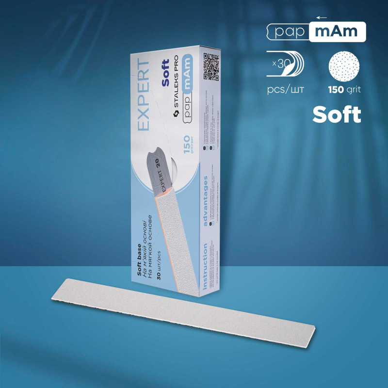 White disposable papmAm files for straight nail file (soft base) Staleks Pro Expert 20, 150 grit (25 pcs)