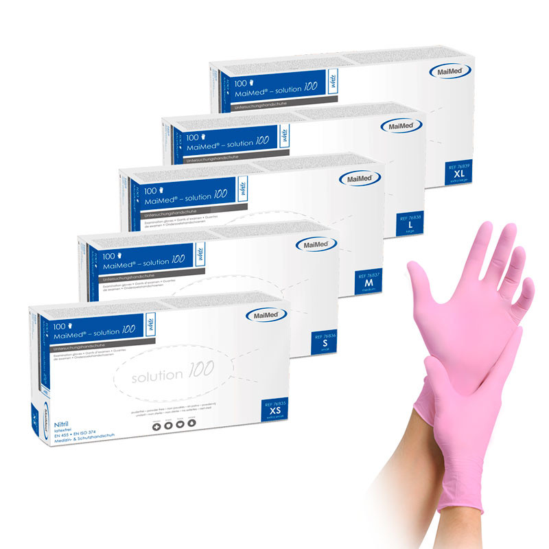 Nitriilkindad – MaiMed Solution100 – roosad – suurus M, 10 pakki (100 tk pakis)
