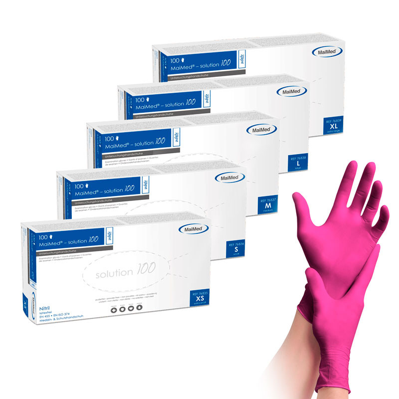 Nitriilkindad – MaiMed Solution100 – magenta – suurus S, 10 pakki (100 tk pakis)