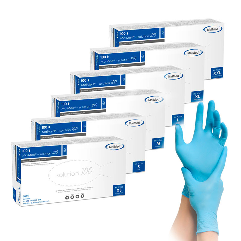 Nitriilkindad – MaiMed Solution100 – sinised – suurus M, 10 pakki (100 tk pakis)