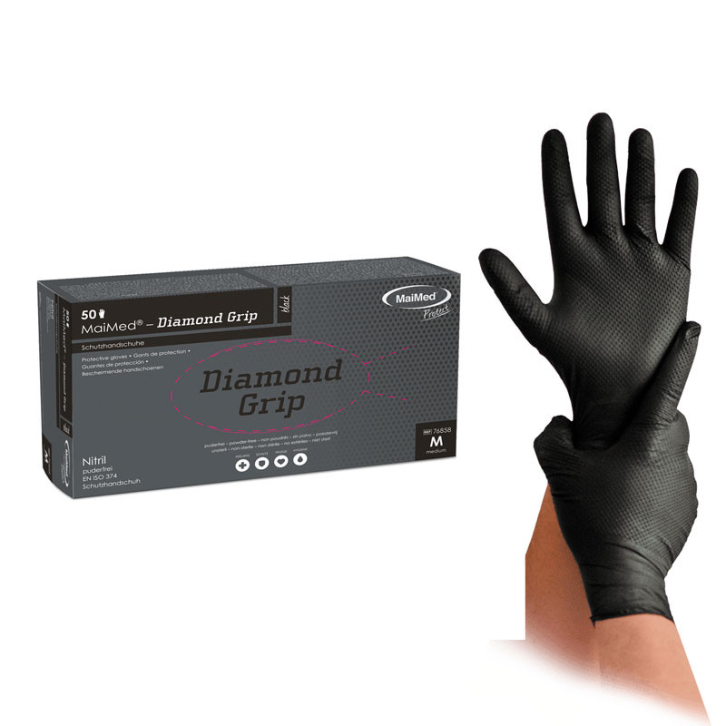 Nitriilkindad – MaiMed Diamond Grip – must – suurus M, 50 tk